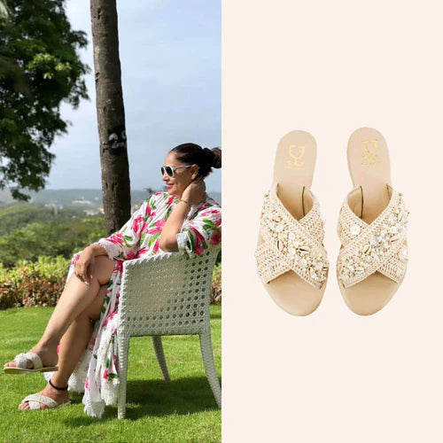 Bipasha Basu in White Sands Criss Cross Slides