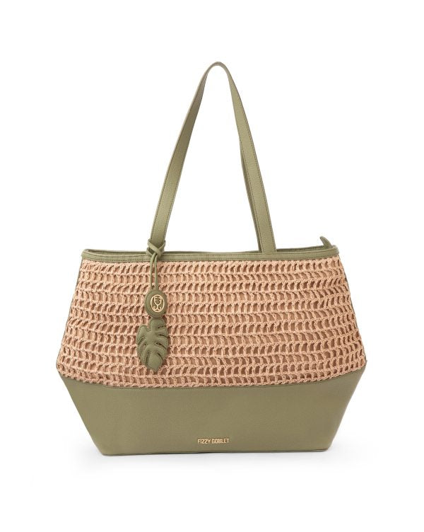 Bazaar Tote In Vegan Leather : With Handwoven Raffia