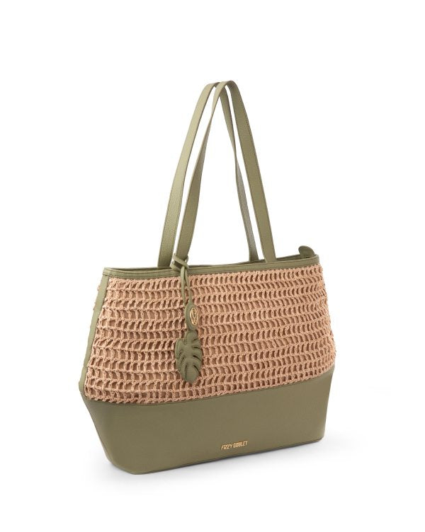 Bazaar Tote In Vegan Leather : With Handwoven Raffia