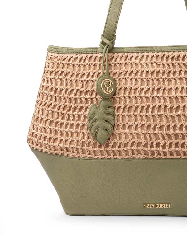 Bazaar Tote In Vegan Leather : With Handwoven Raffia