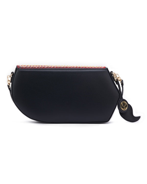 GEO Shoulder Bag Leather -  Black (With Colourful Beads)