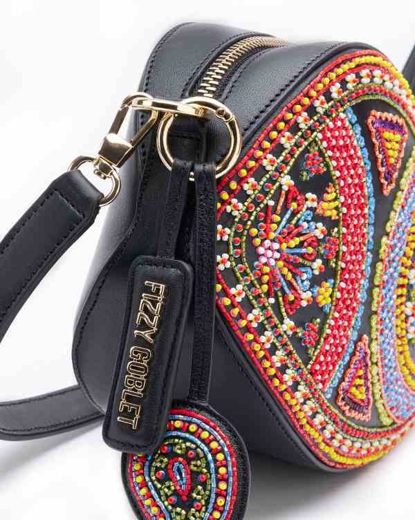 NEO Shoulder Bag Leather -  Black (With Colourful Beads)