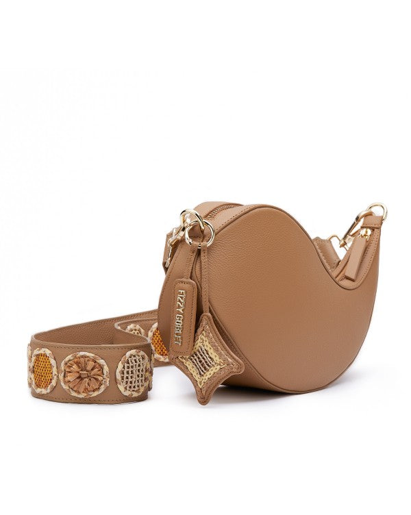 NEO Shoulder Bag Leather - Tan With Raffia Belt